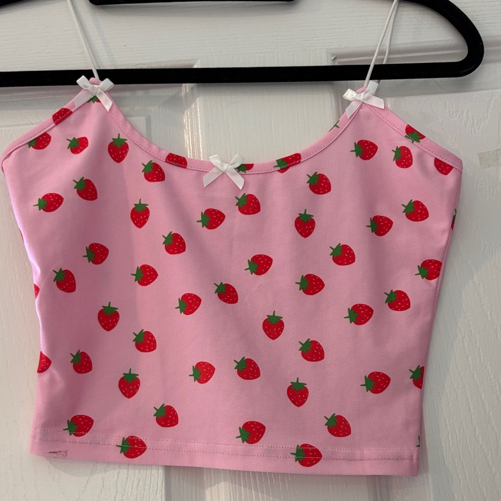 Strawberry Print Pink Crop Top